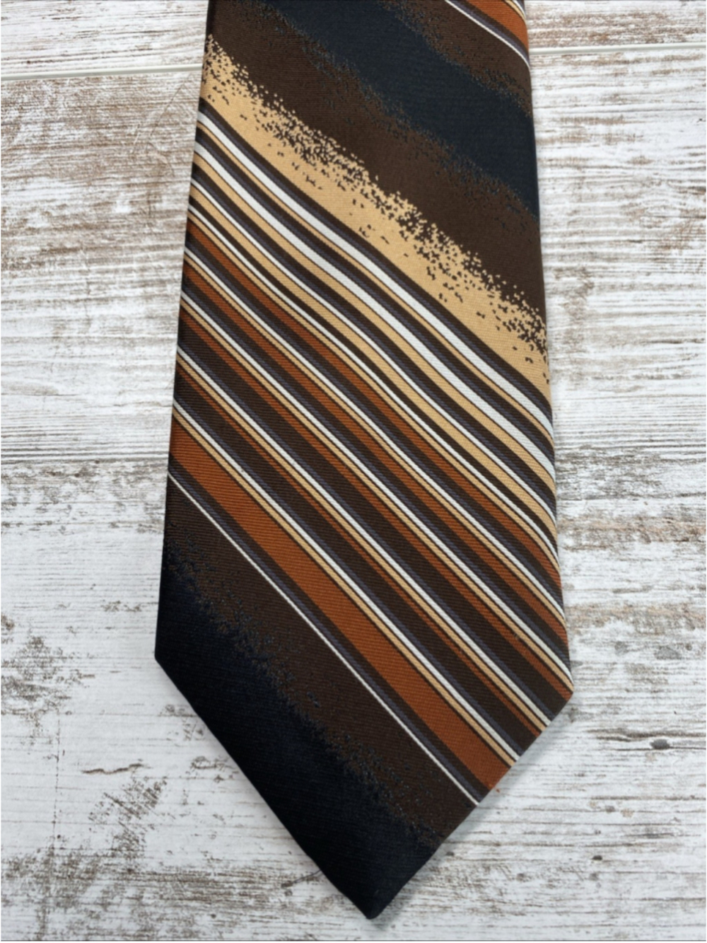 Vintage 70s Wide Polyester Tie Brown Orange Striped Disco Dadcore 62x4